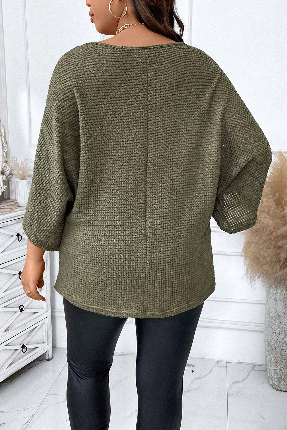 Jungle Green Plus Size V Neck Textured Knit Dolman Top Pre Order Plus Size JT's Designer Fashion