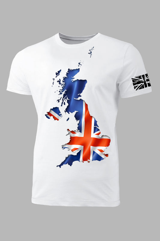White Great Britain Map Flag Graphic Mens T Shirt White 62%Polyester+32%Cotton+6%Elastane Men's Tops JT's Designer Fashion