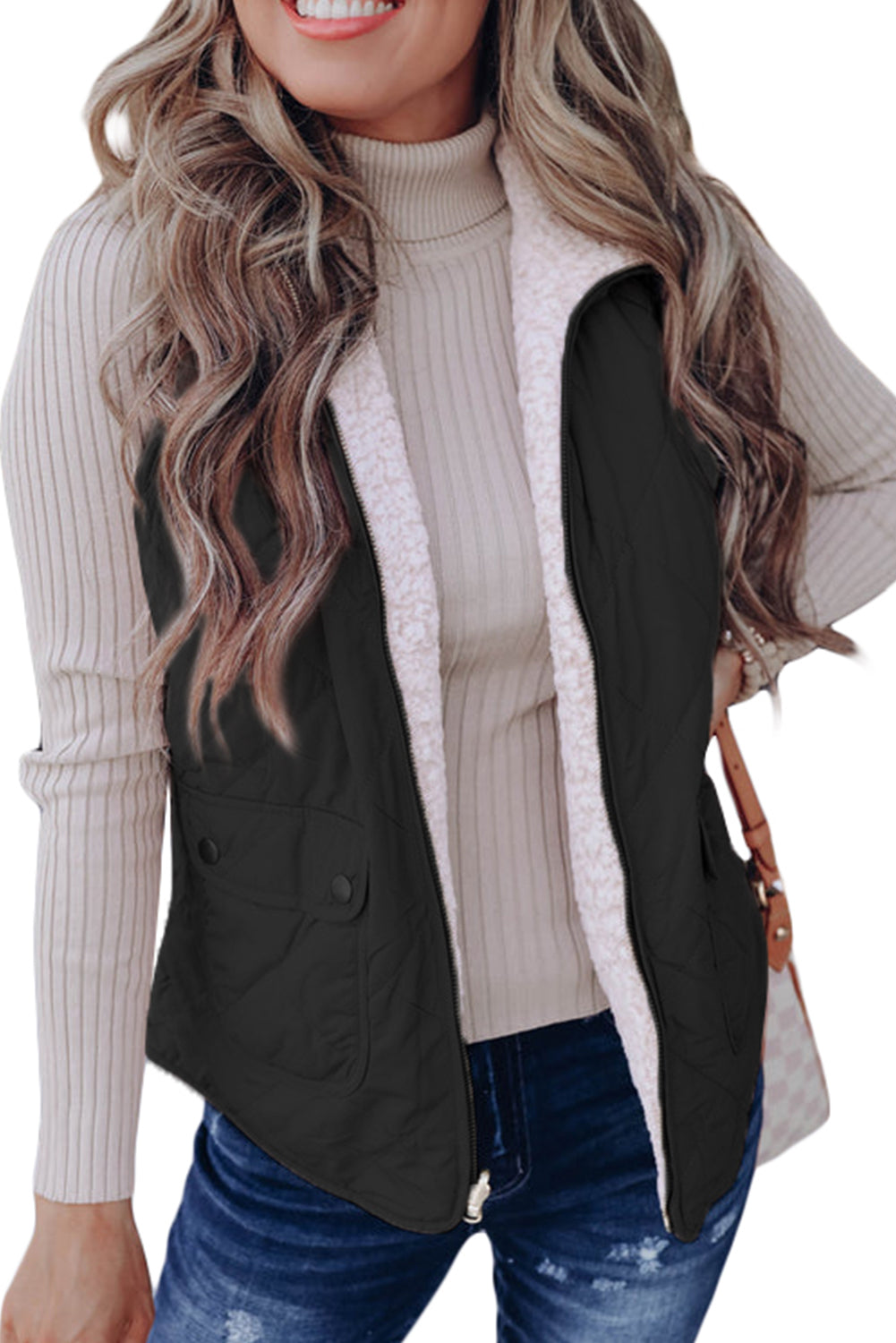 Black Pink Fleece Lined Quilted Vest Jacket Outerwear JT's Designer Fashion