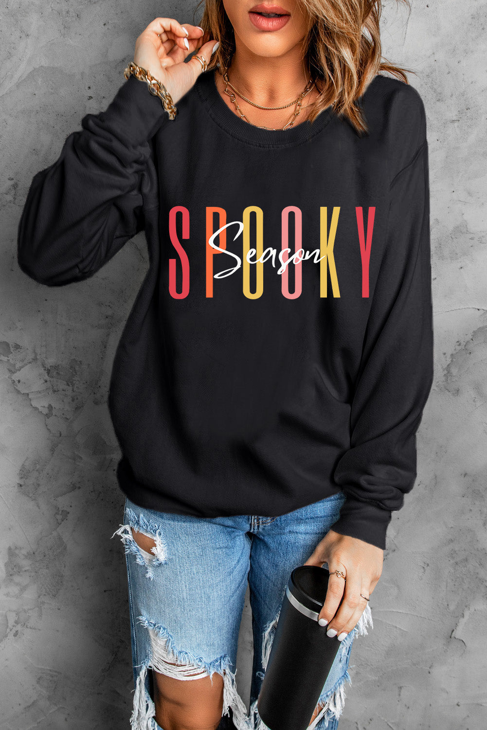Black Spooky Season Halloween Fashion Graphic Sweatshirt Graphic Sweatshirts JT's Designer Fashion