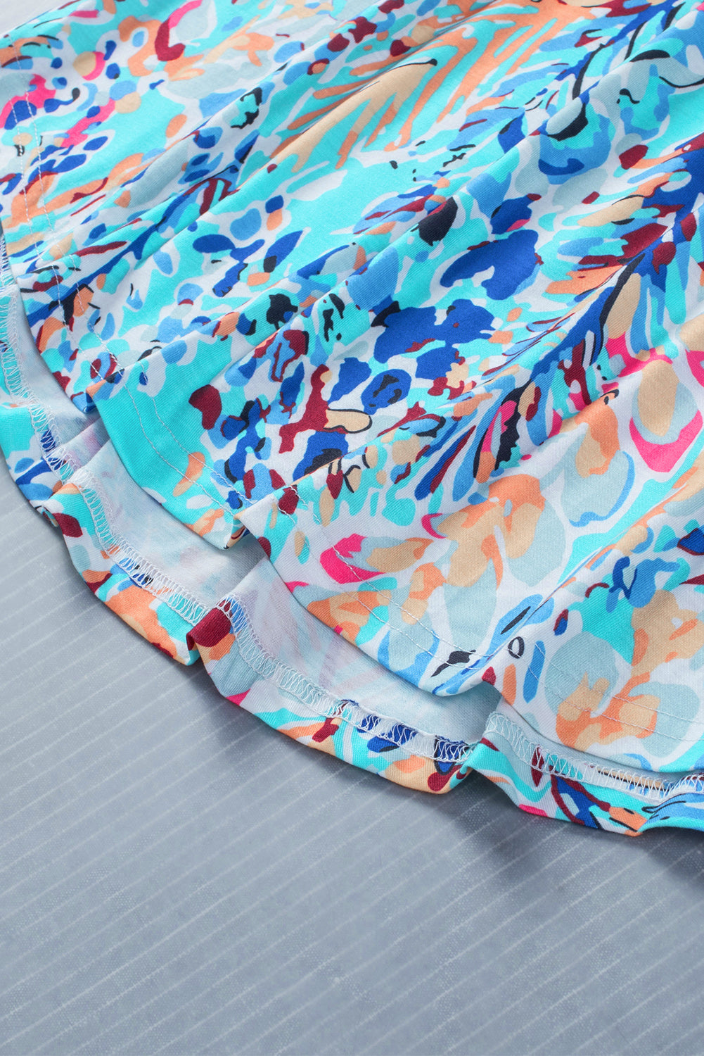 Sky BlueFloral Print Tank Top with Ruffles Tank Tops JT's Designer Fashion
