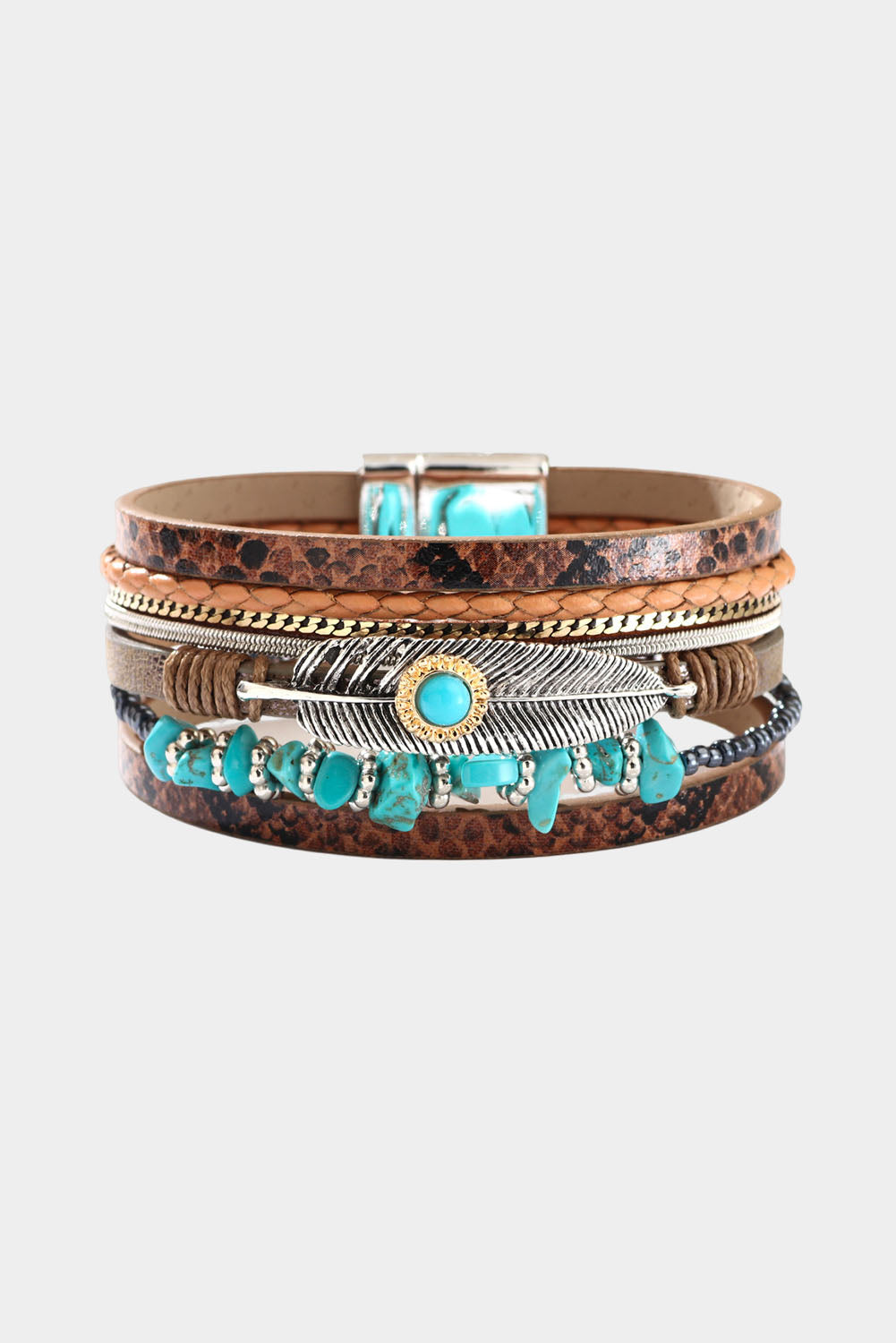 Brown Vintage Turquoise Multi-layer Leather Bracelet Jewelry JT's Designer Fashion