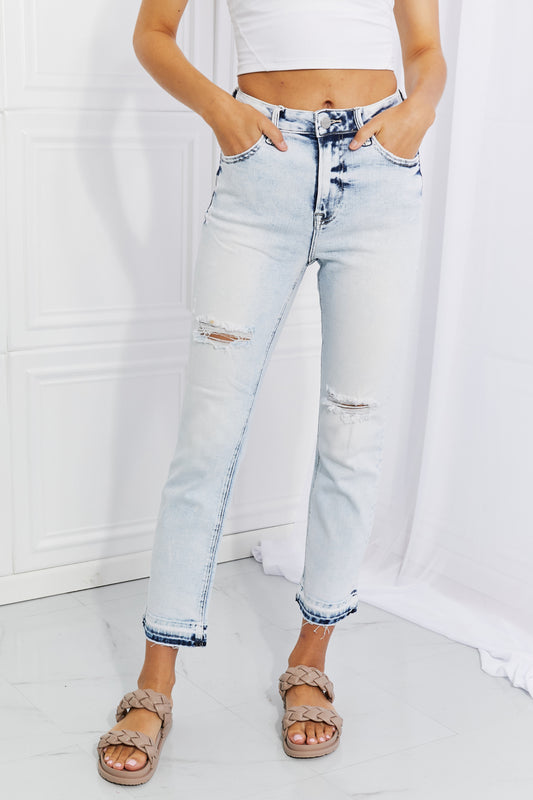 RISEN Full Size Camille Acid Wash Crop Straight Jeans Light Jeans JT's Designer Fashion