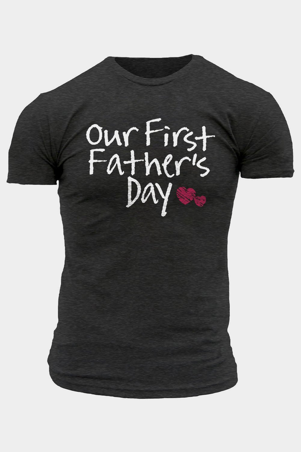 Gray Our First Father's Day Heart Print Muscle Fit Men's T Shirt Gray 62%Polyester+32%Cotton+6%Elastane Men's Tops JT's Designer Fashion
