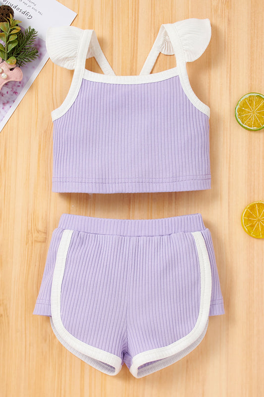 Baby Girl Contrast Trim Ribbed Cami and Shorts Set Baby JT's Designer Fashion