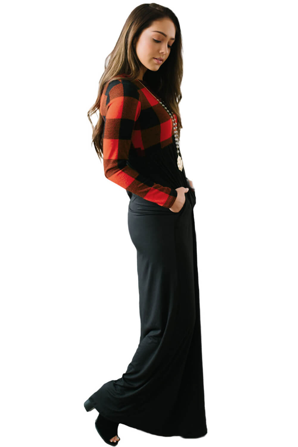 Black Buffalo Print Top Long Maxi Dress Maxi Dresses JT's Designer Fashion