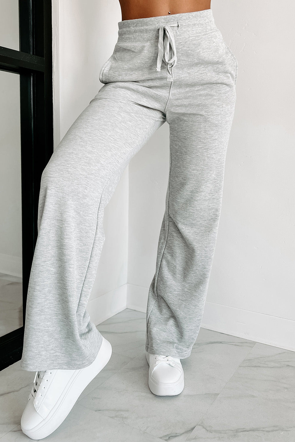 Light Grey Drawstring High Waist Sweatpants Bottoms JT's Designer Fashion