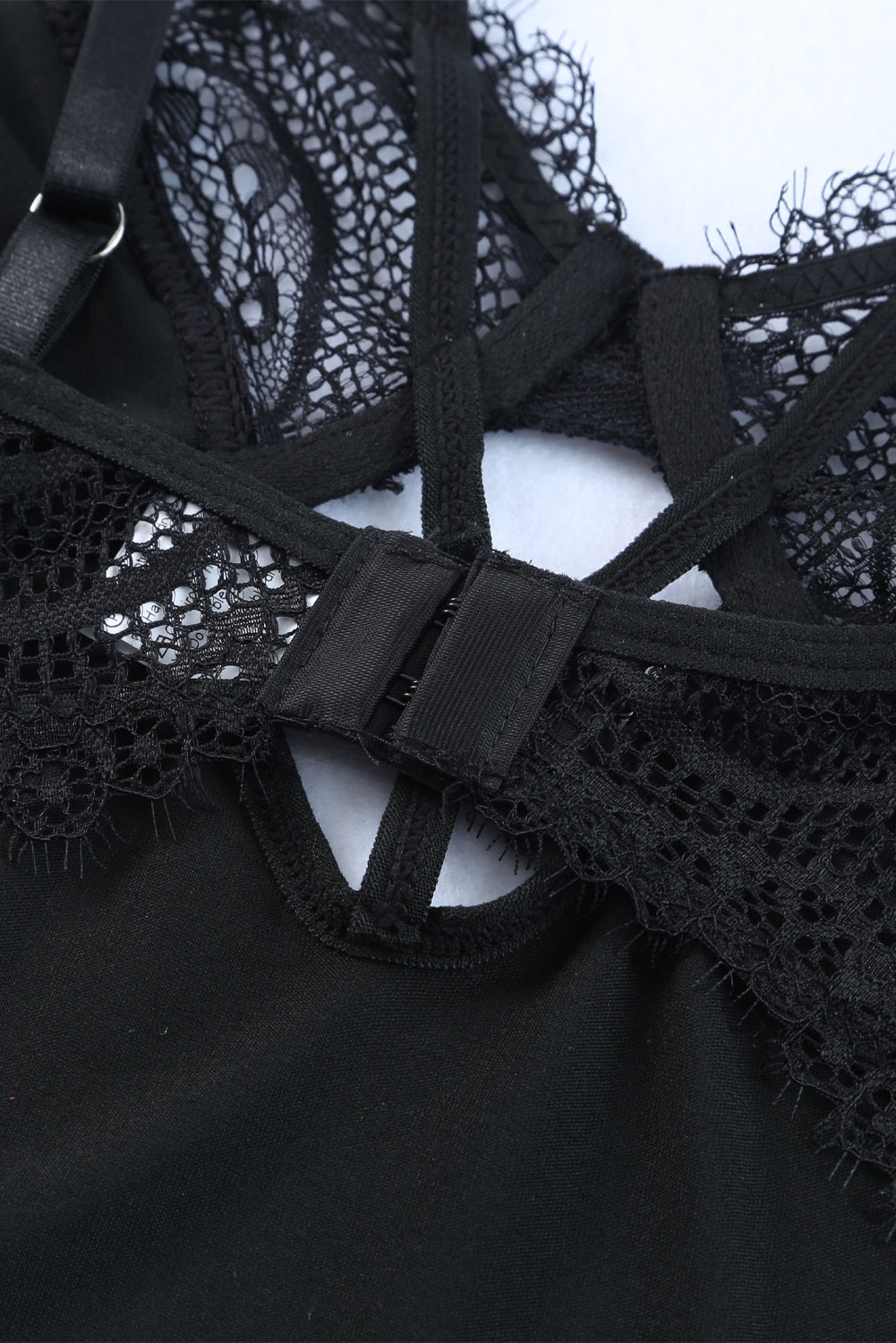 Black Lace Satin Cutout Strappy Teddy Lingerie Teddy Lingerie JT's Designer Fashion