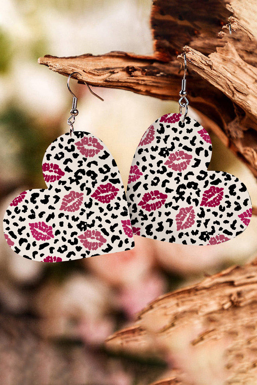 Black Leopard Lip Print Heart Shape Drop Earrings Jewelry JT's Designer Fashion