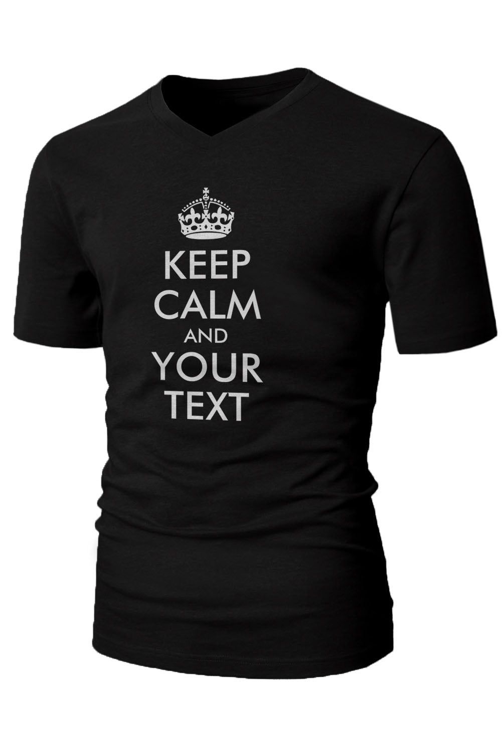 Black Keep Calm And Your Text Crown Printed Men's Graphic Tee Men's Tops JT's Designer Fashion