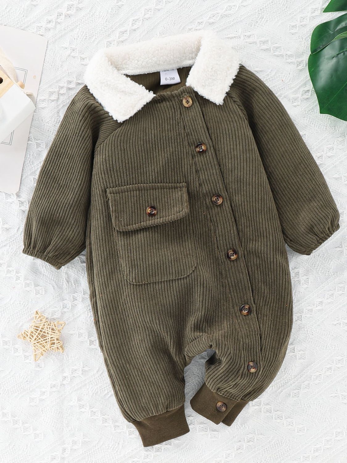Baby Buttoned Collared Neck Corduroy Jumpsuit Sage Baby JT's Designer Fashion