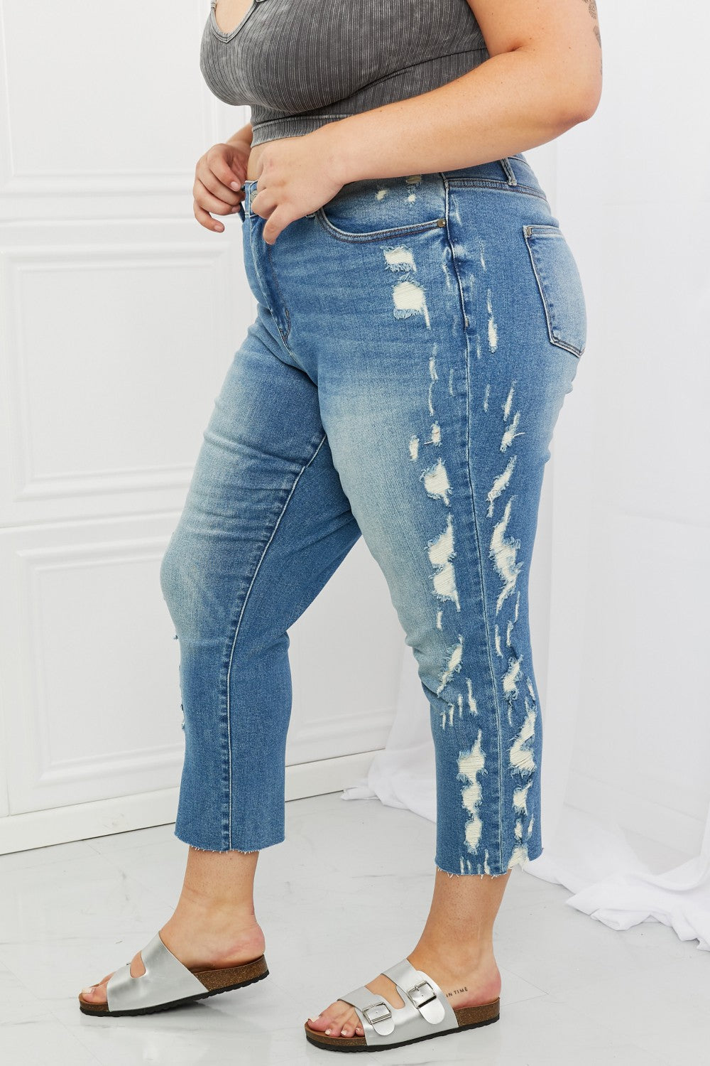 Judy Blue Laila Full Size Straight Leg Distressed Jeans Jeans JT's Designer Fashion