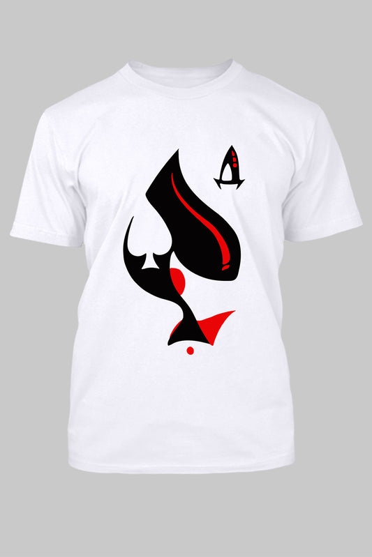 White Poker Card A Graphic Print O-neck Men's T Shirt White 62%Polyester+32%Cotton+6%Elastane Men's Tops JT's Designer Fashion