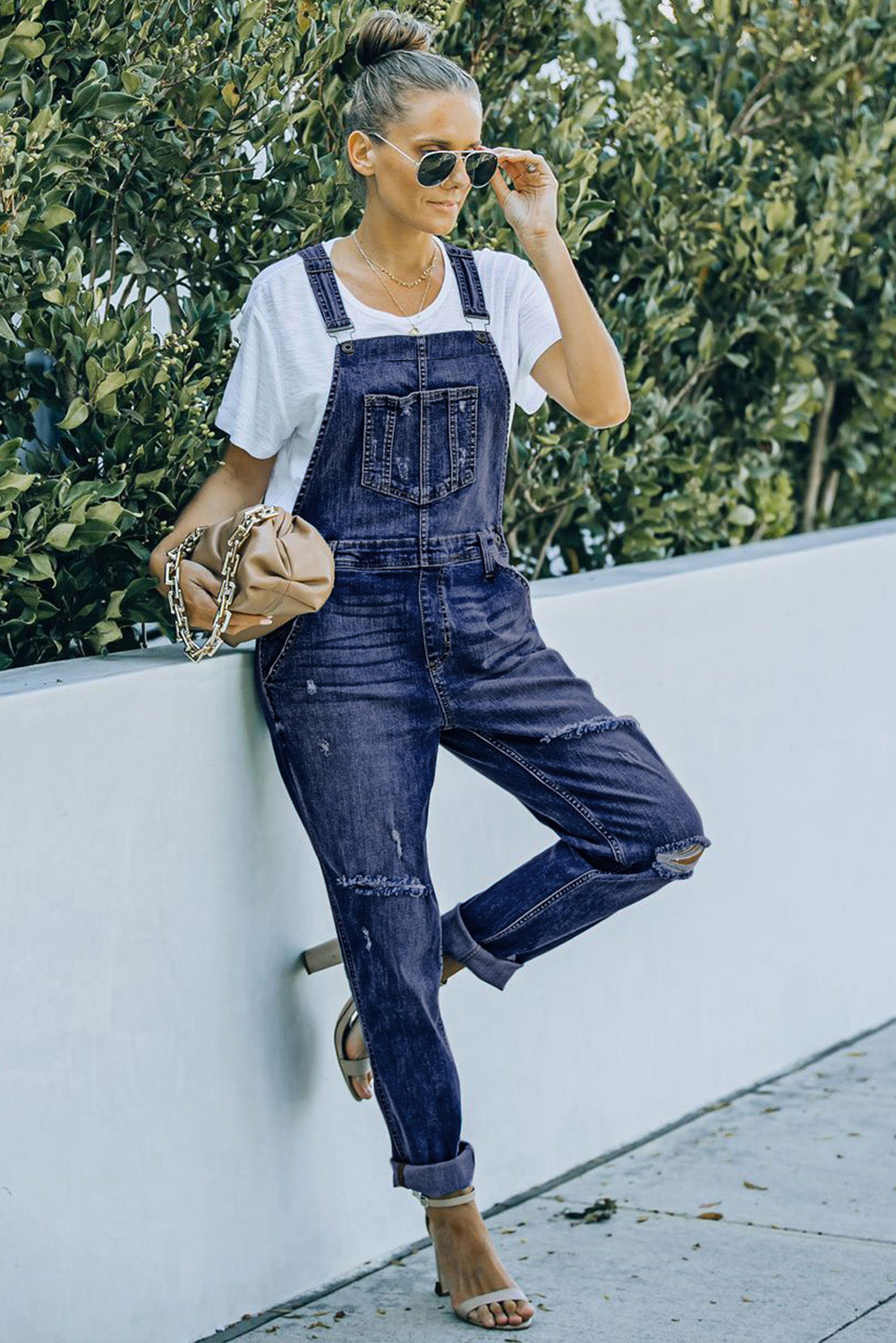 Blue Distressed Bib Denim Overalls Jeans JT's Designer Fashion