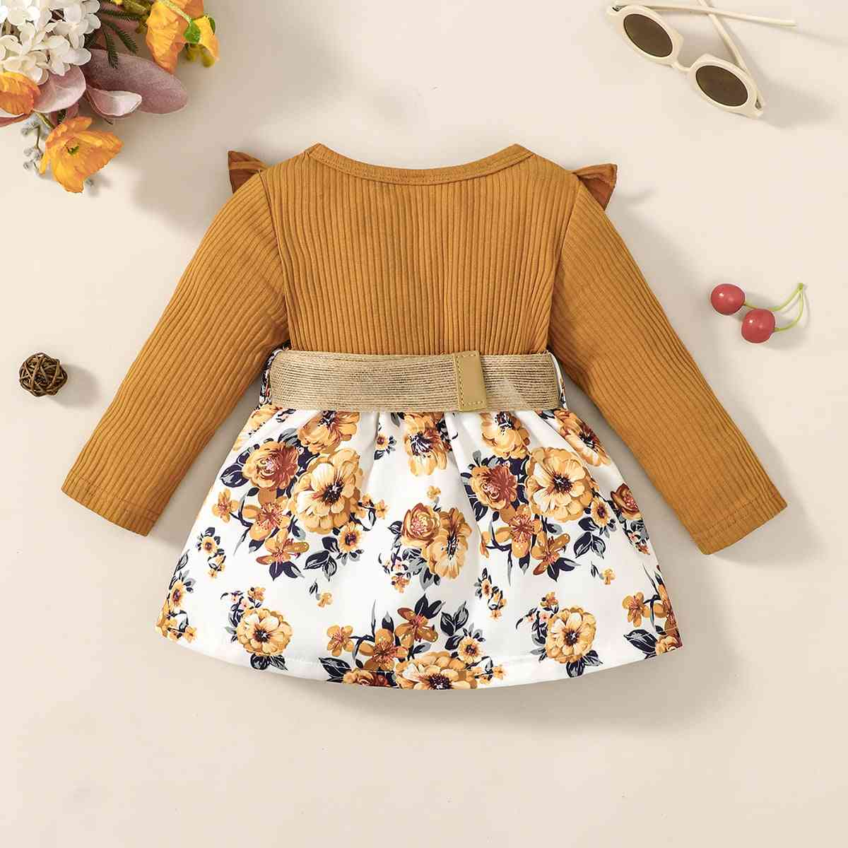 Floral Print Belted Ruffle Trim Short Dress Baby JT's Designer Fashion