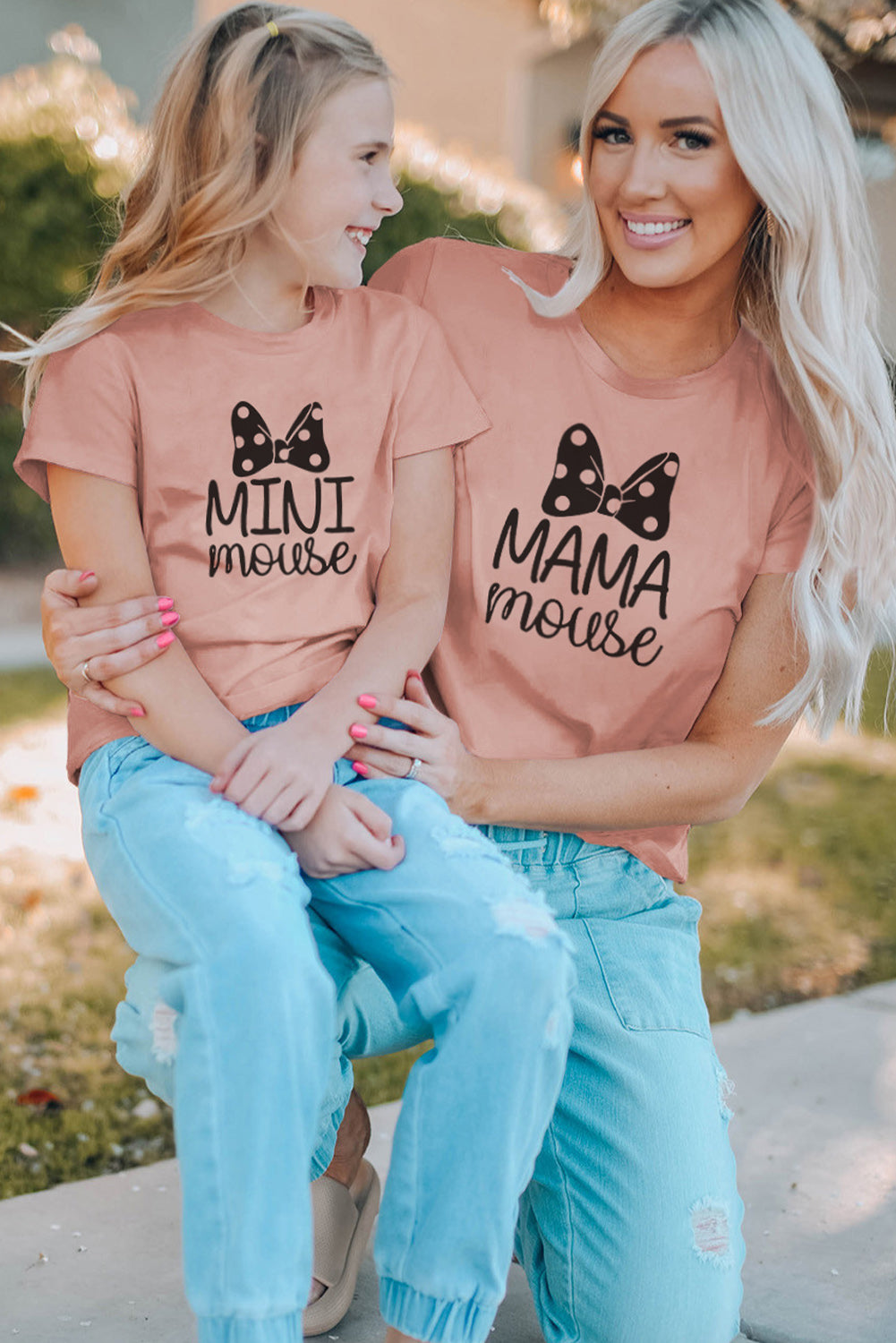Pink Family Matching Girl's Mini Mouse Bow Print Short Sleeve T Shirt Family T-shirts JT's Designer Fashion