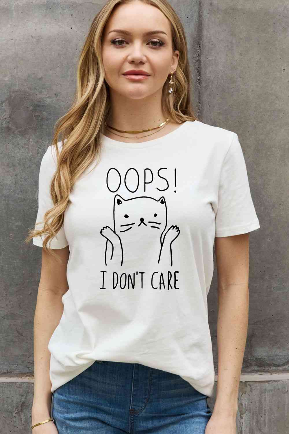 Simply Love Full Size OOPS I DON’T CARE Graphic Cotton Tee Graphic Tees JT's Designer Fashion
