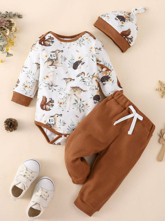 Baby Printed Bodysuit and Waffle-Knit Joggers Set Multi Baby JT's Designer Fashion