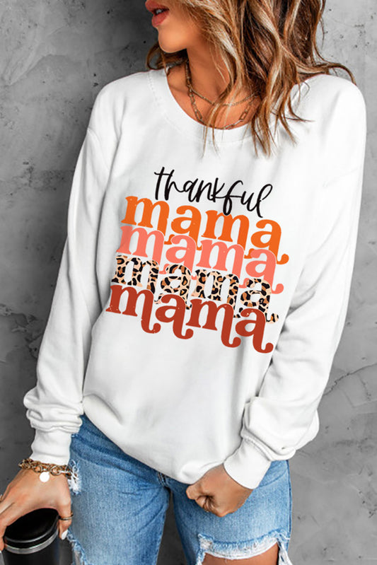 Beige Thankful Mama Graphic Print Long Sleeve Sweatshirt Beige 70%Polyester+30%Cotton Graphic Sweatshirts JT's Designer Fashion