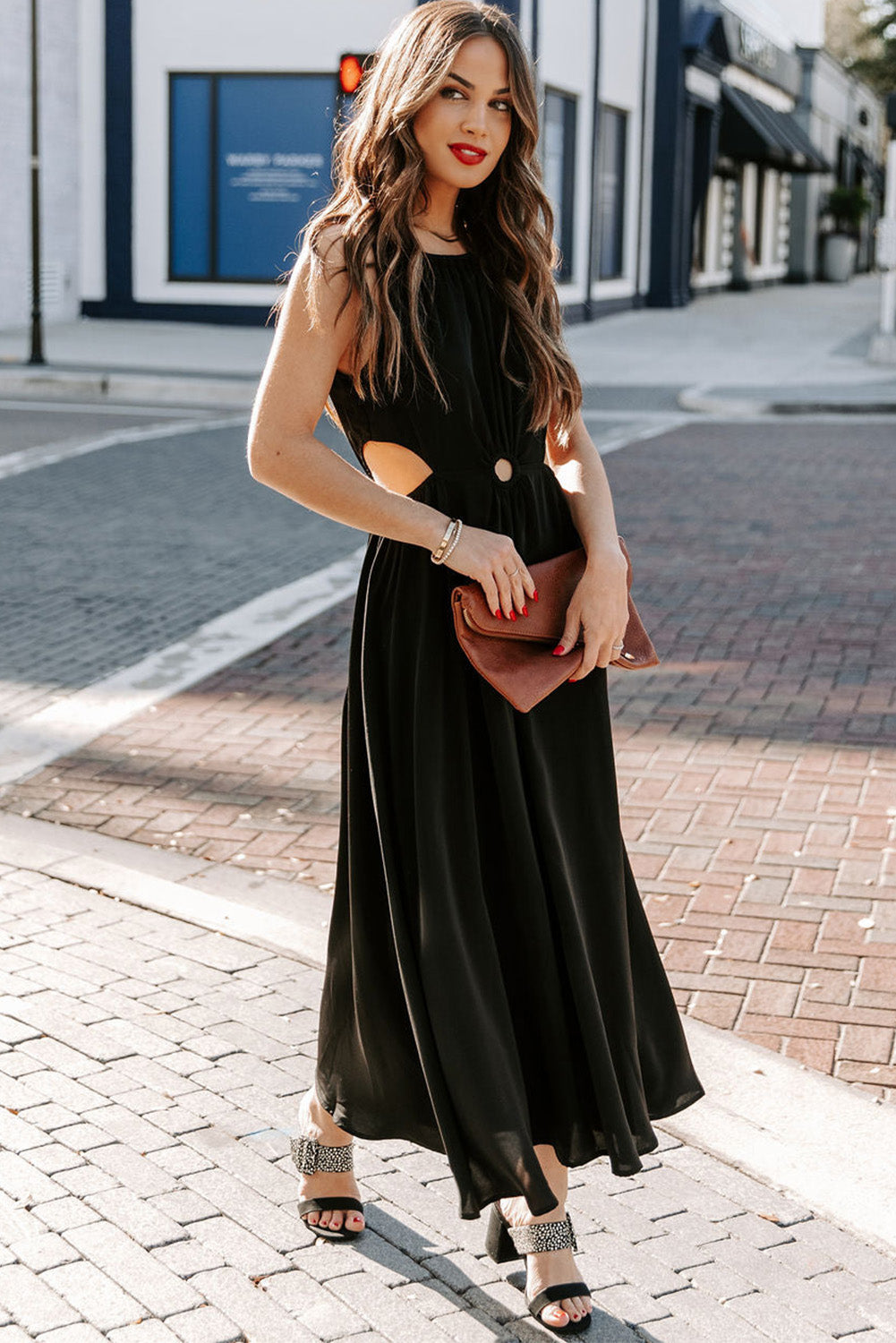 Black Side Cutout Sleeveless Maxi Dress Maxi Dresses JT's Designer Fashion