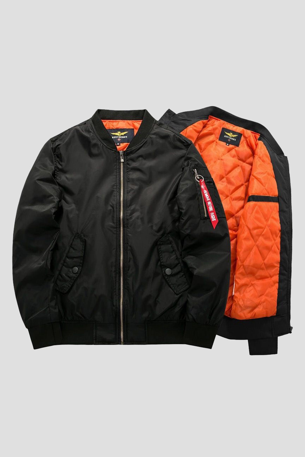 Black Zipper Pocket Padded Men's Bomber Jacket Black Men's Tops JT's Designer Fashion