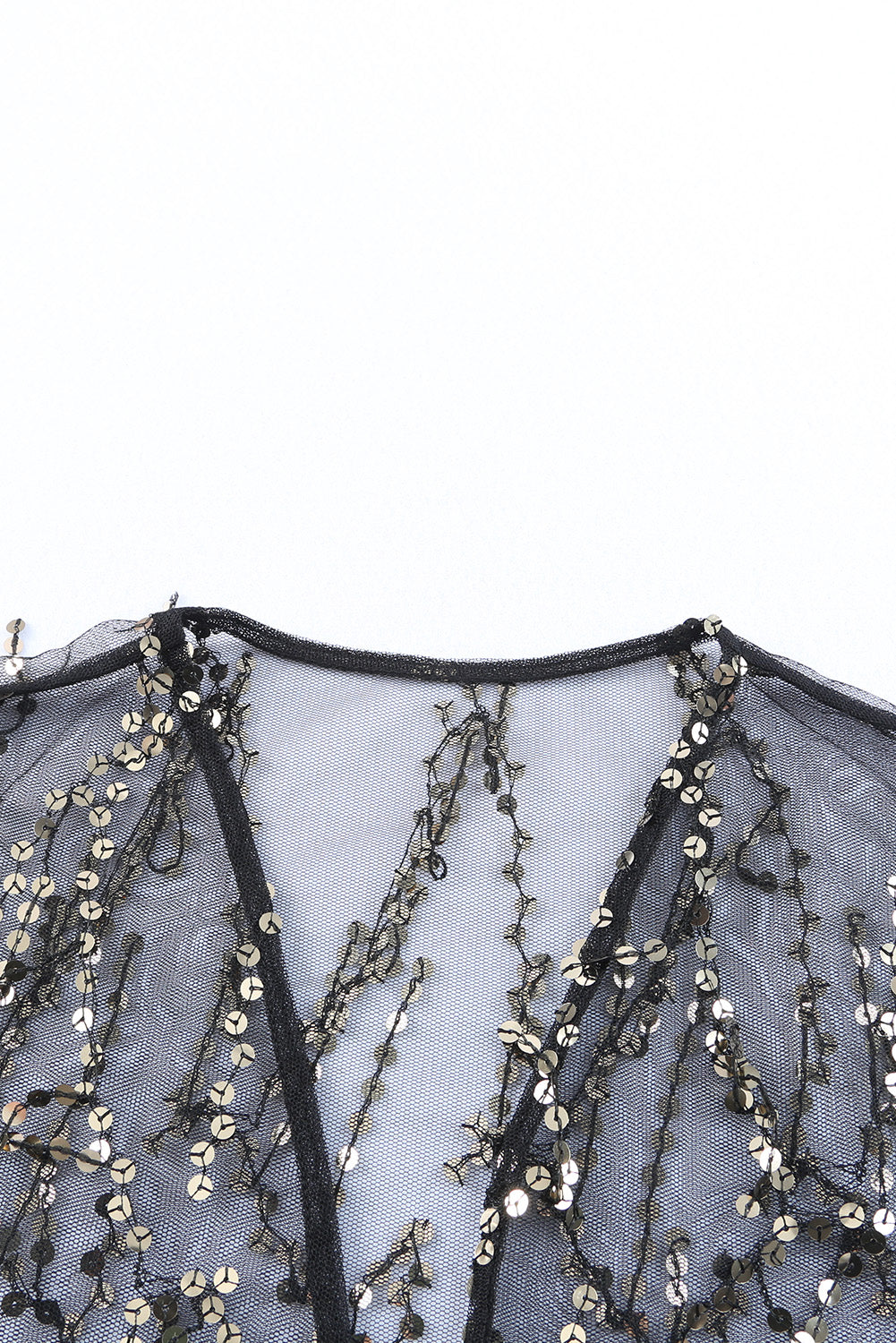 Black Sequin Sheer Long Sleeve Open Front Kimono Kimonos JT's Designer Fashion