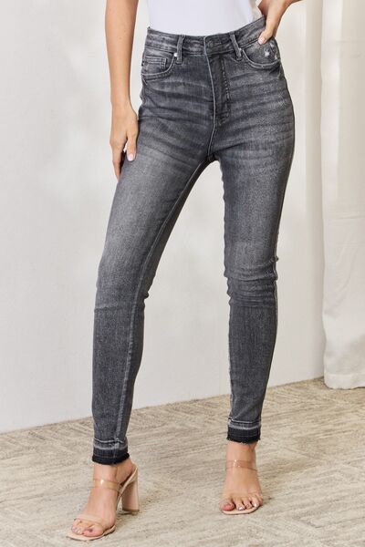 Judy Blue Full Size High Waist Tummy Control Release Hem Skinny Jeans GREY Jeans JT's Designer Fashion