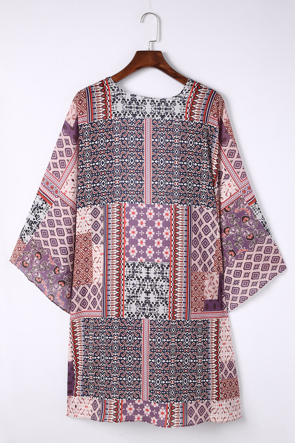 Pink Geometric Print Open Front Kimono Kimonos JT's Designer Fashion
