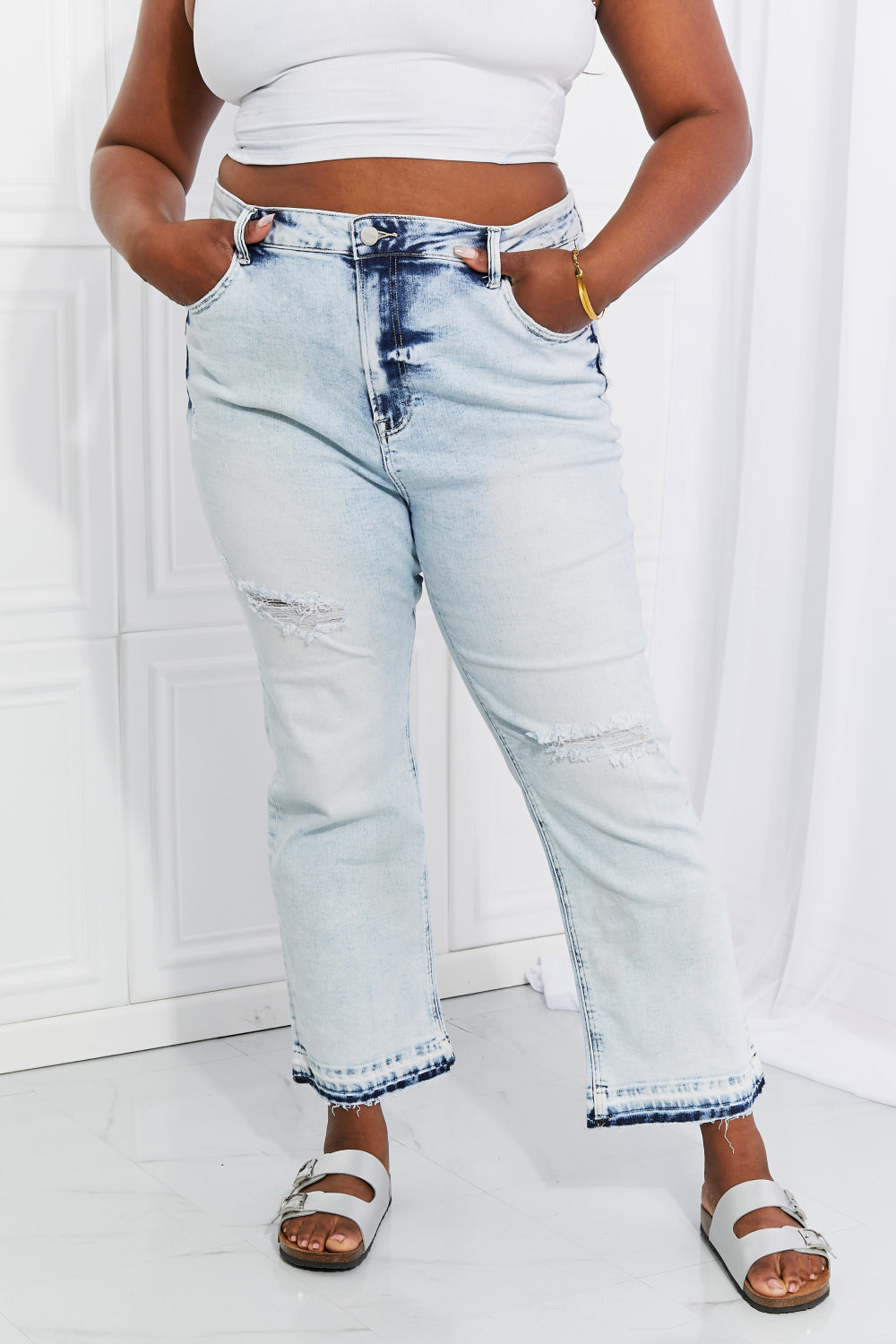 RISEN Full Size Camille Acid Wash Crop Straight Jeans Jeans JT's Designer Fashion