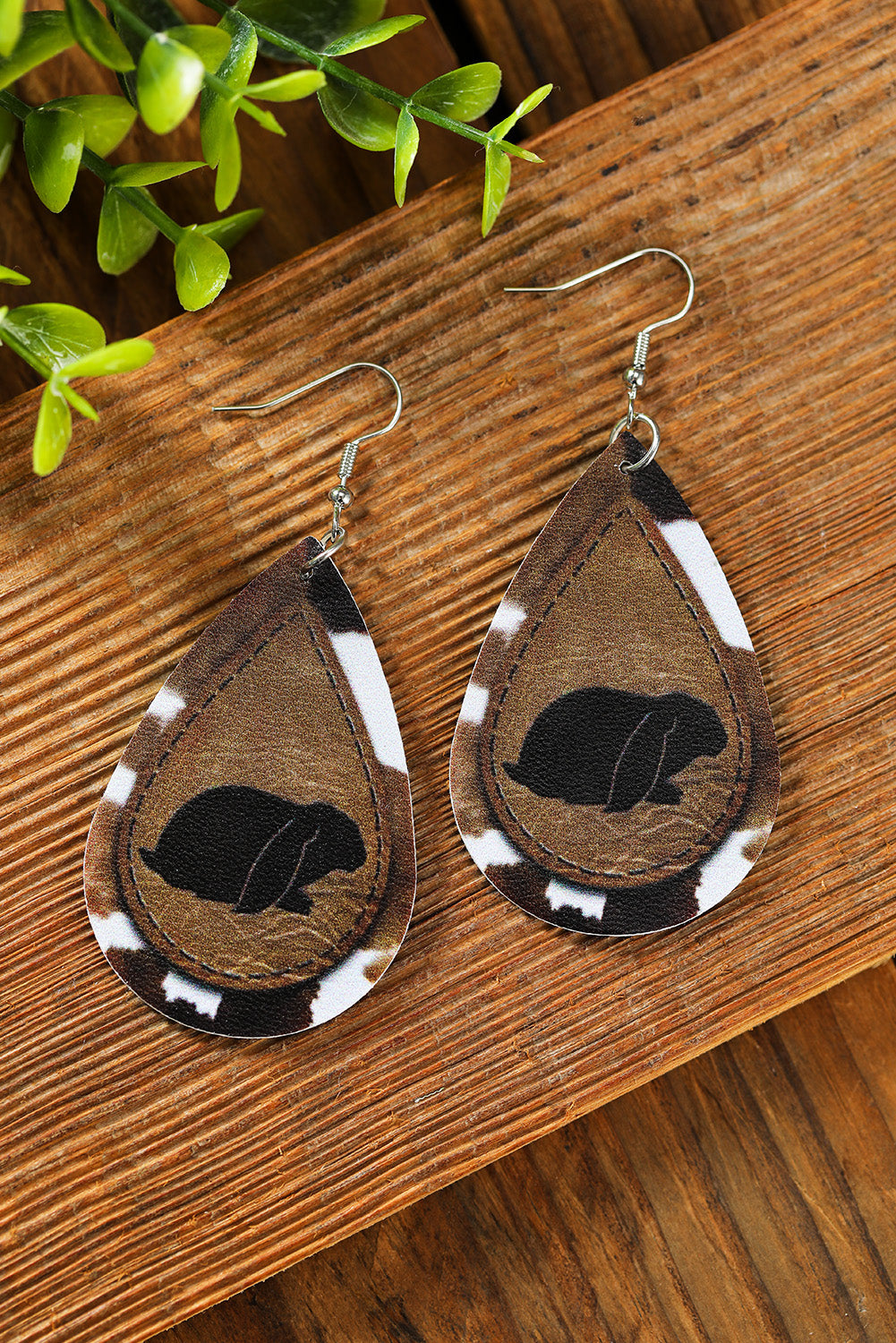 Brown Easter Day Animal Cow Pattern Print Drop Earrings Jewelry JT's Designer Fashion