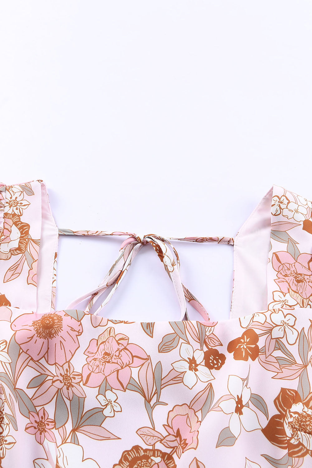 White Floral Print Bow Knot Backless Square Neck Mini Dress Floral Dresses JT's Designer Fashion
