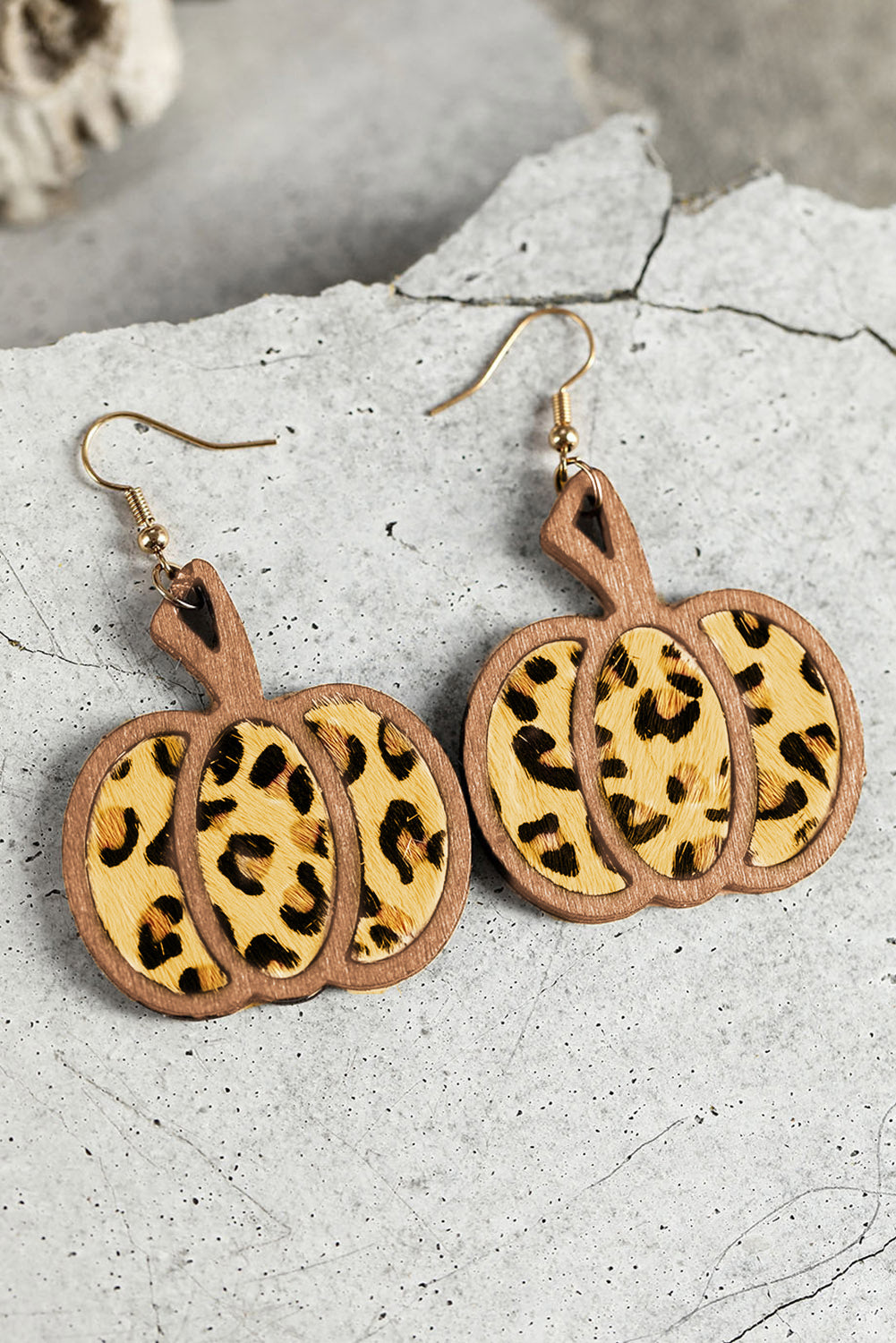 Brown Animal Print Pumpkin Shape Drop Earrings Jewelry JT's Designer Fashion