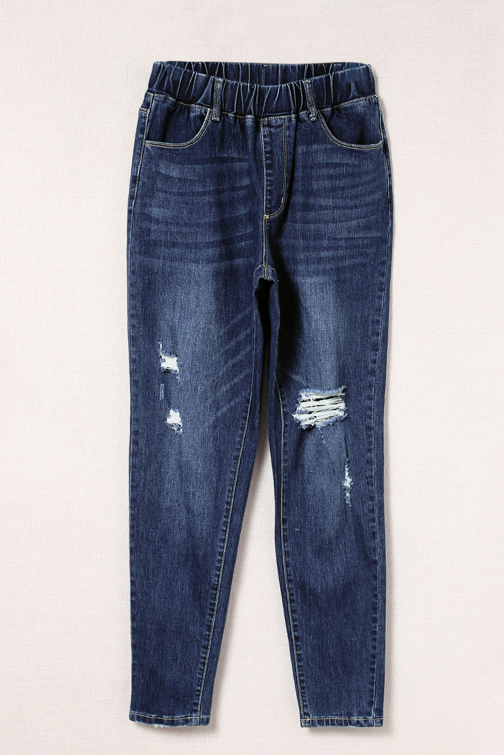 Blue Distressed High Waist Skinny Jeans Blue 78%Cotton+20%Polyester+2%Elastane Jeans JT's Designer Fashion