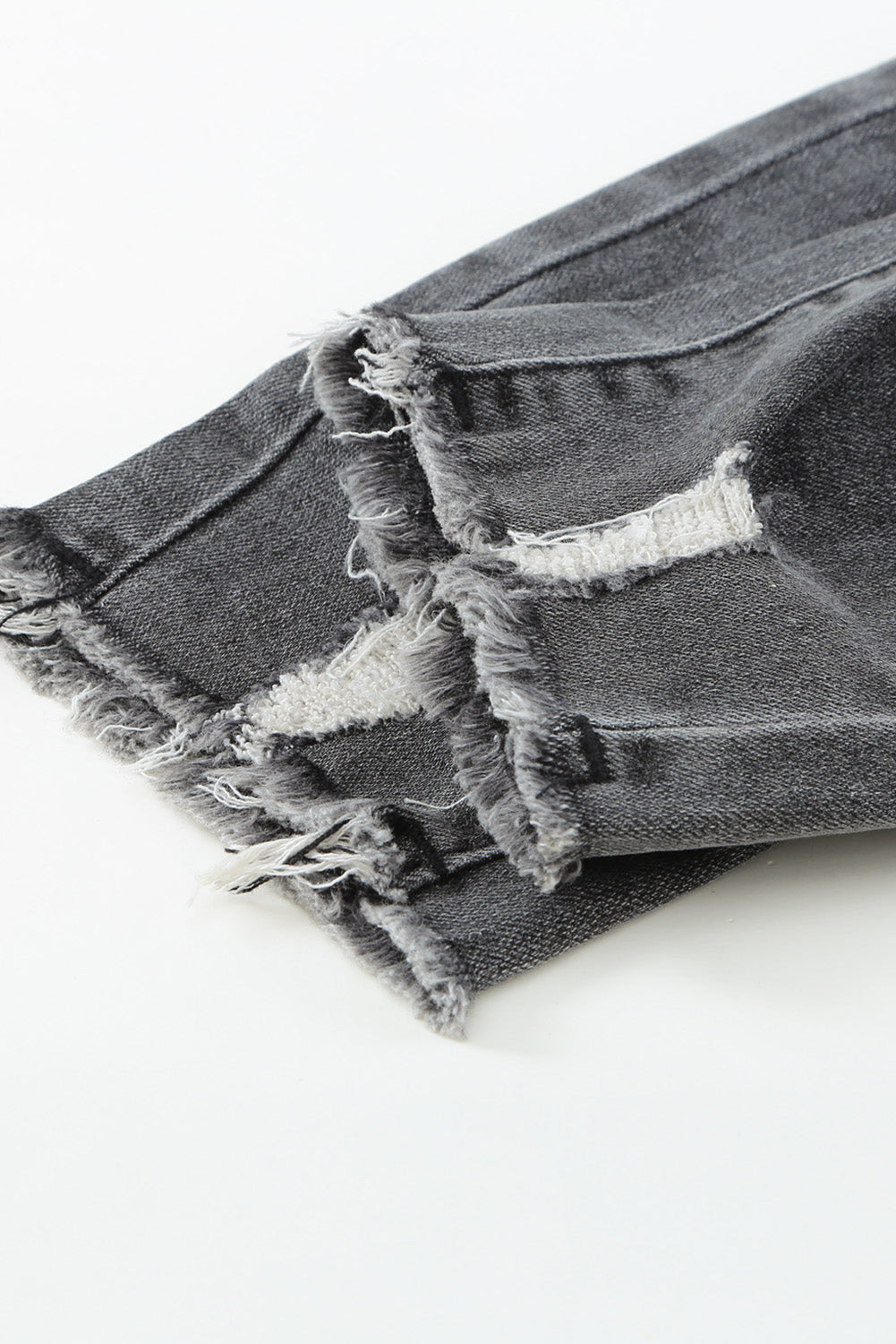Gray Drawstring Elastic Waist Hole Ripped Jeans Jeans JT's Designer Fashion