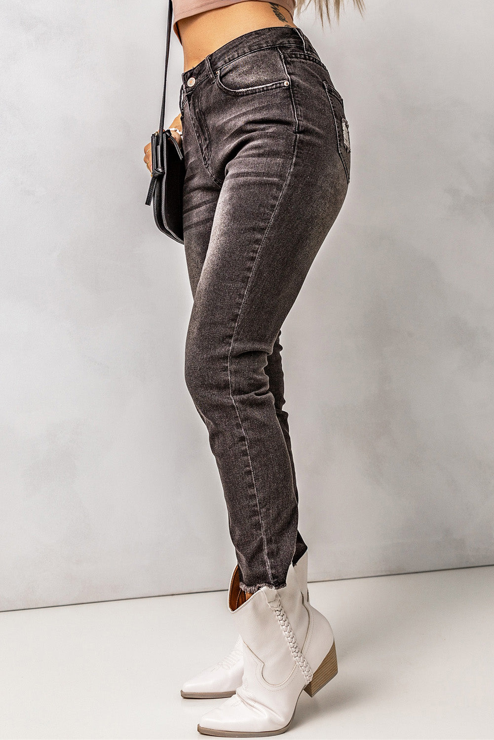 Black High Waist Ankle-Length Skinny Jeans Jeans JT's Designer Fashion