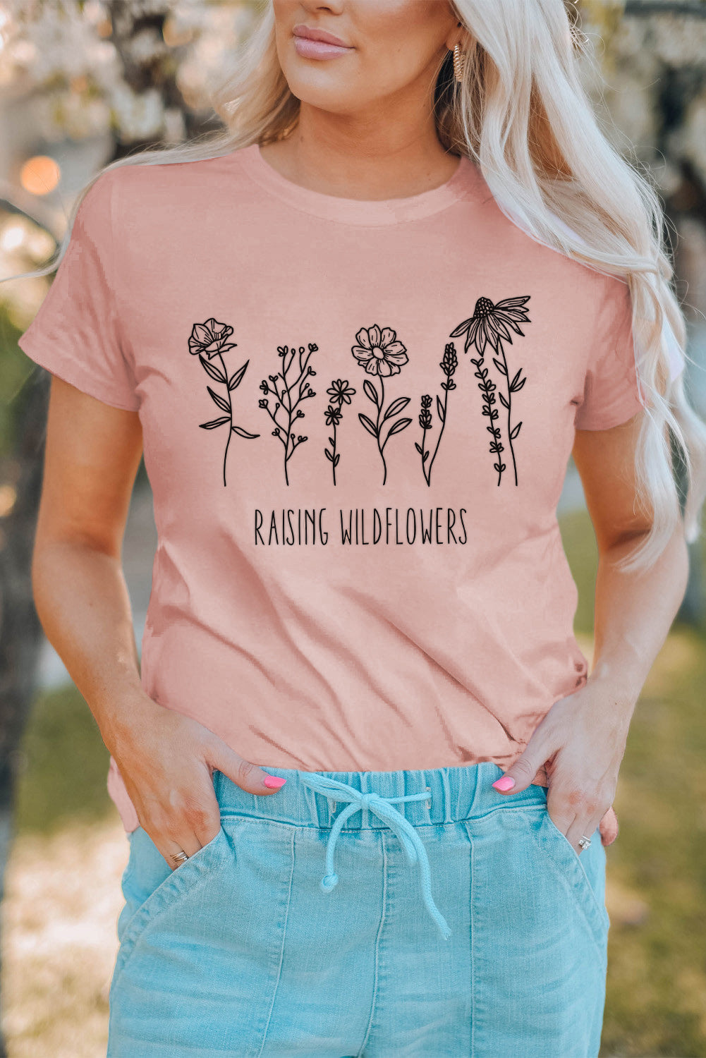 Pink Raising Wildflowers Casual Short Sleeve Tee Family T-shirts JT's Designer Fashion