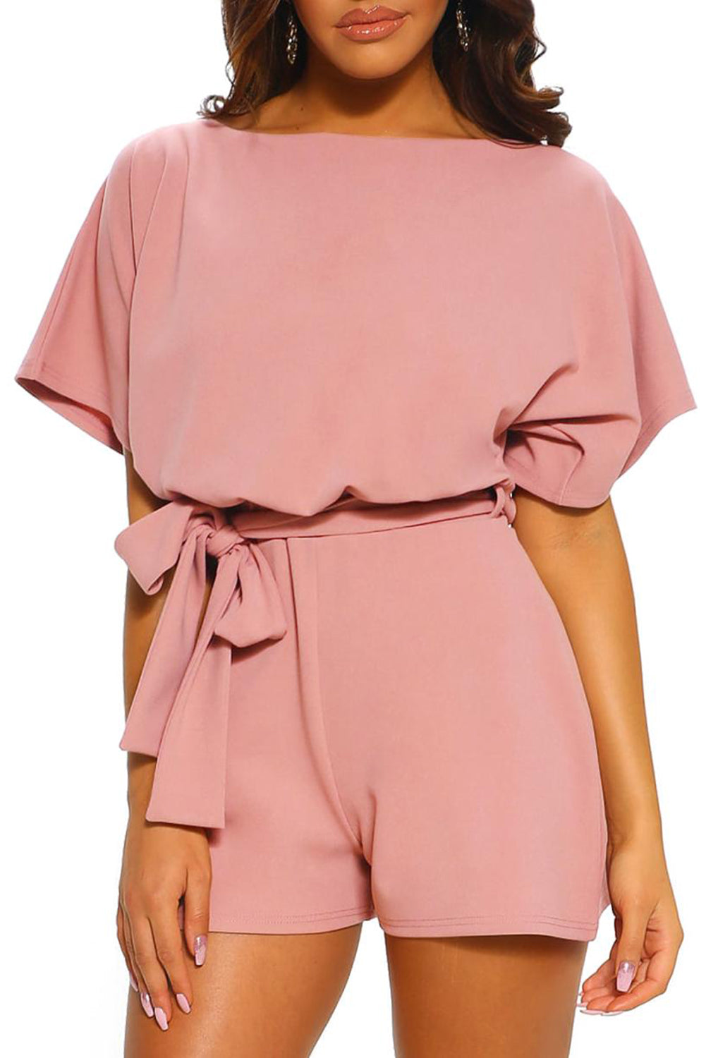 Pink Over The Top Belted Playsuit 95%Polyester+5%Spandex Jumpsuits & Rompers JT's Designer Fashion