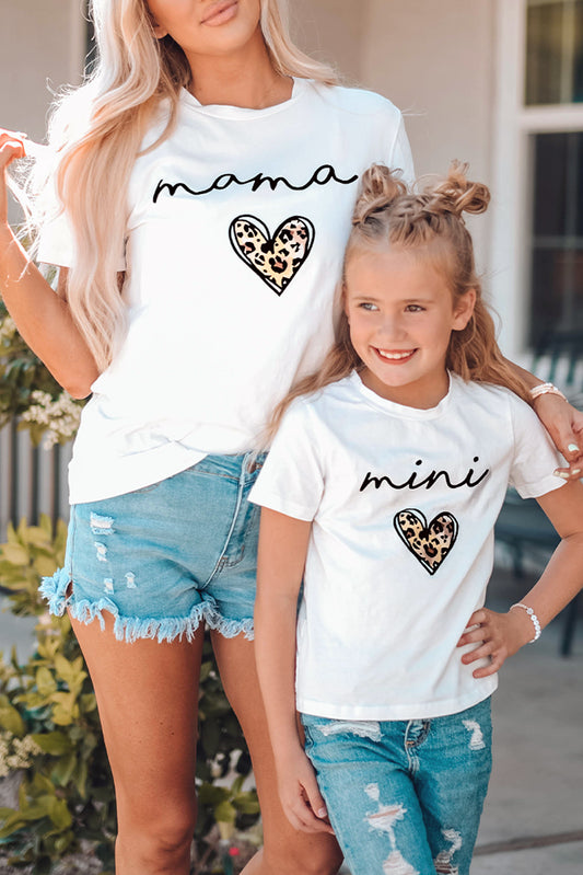 White Family Matching Mama Leopard Heart Print Short Sleeve Graphic Tee White 95%Cotton+5%Elastane Family T-shirts JT's Designer Fashion