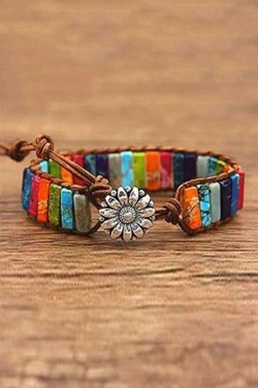 Multicolor Sunflower Colorful Stone Beaded Wrap Bracelet Jewelry JT's Designer Fashion