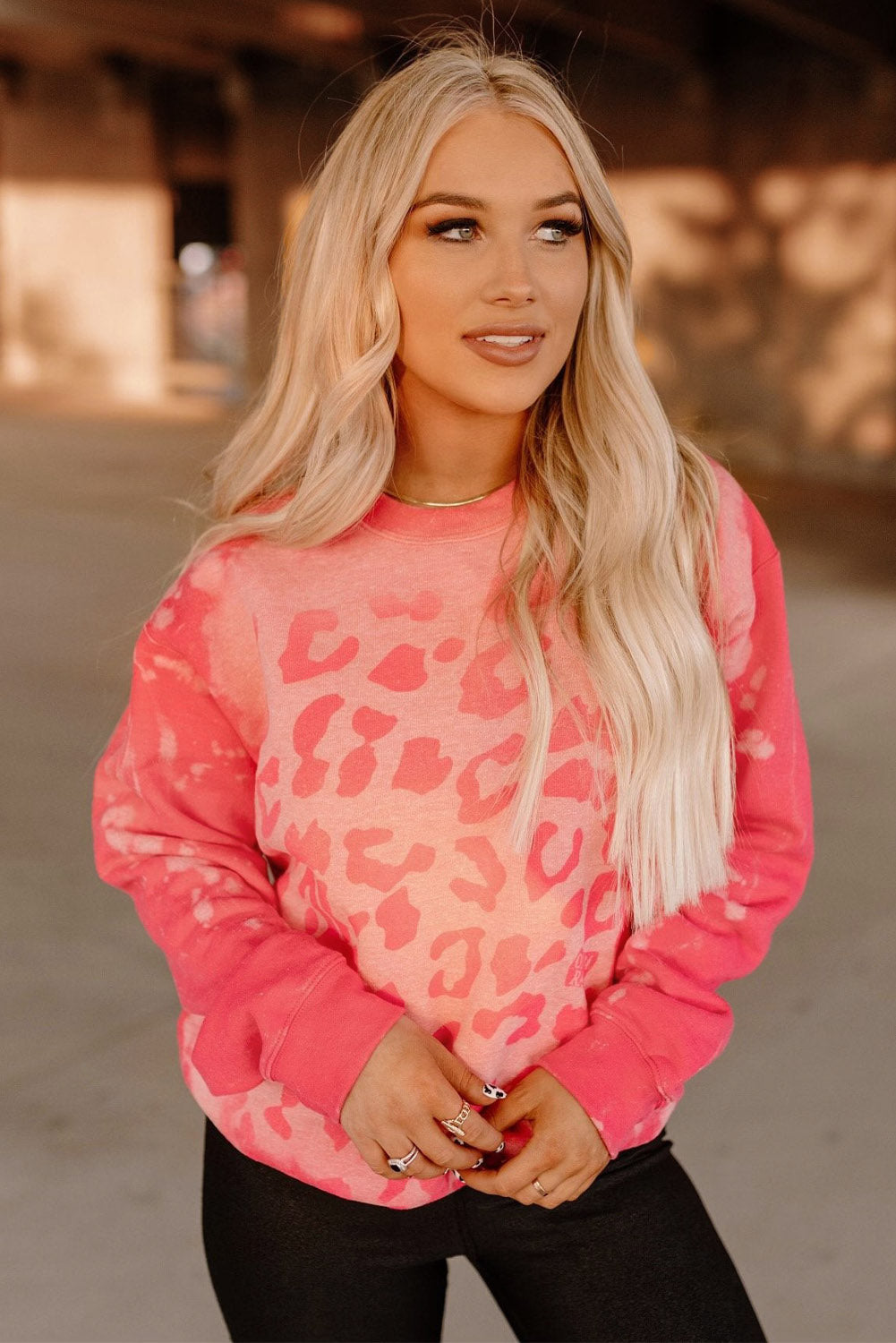 Pink Bleached Cheetah Print Sweatshirt Sweatshirts & Hoodies JT's Designer Fashion