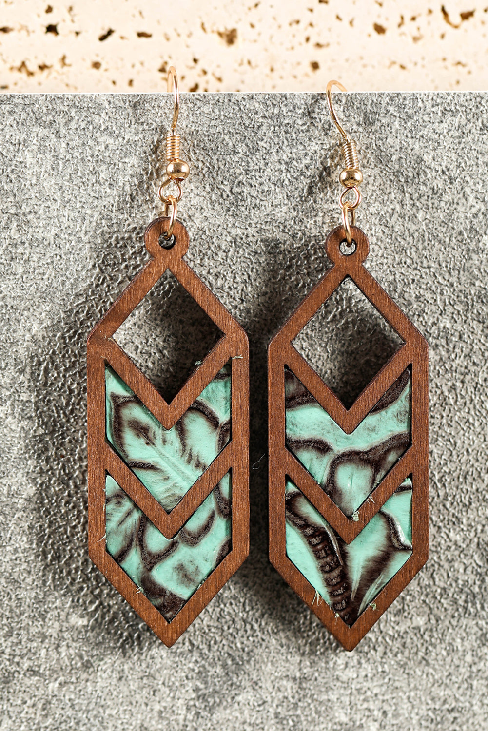Mint Green Western Animal Print Insert Wooden Hollowed Earrings Jewelry JT's Designer Fashion