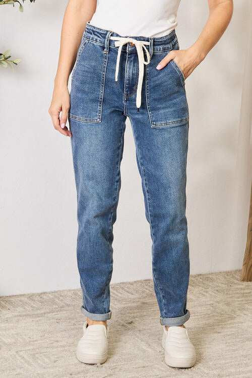 Judy Blue Full Size High Waist Drawstring Denim Jeans Medium Jeans JT's Designer Fashion