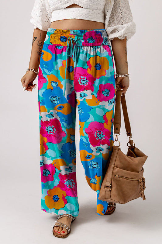 Multicolor Plus Size Abstract Floral Print Wide Leg Pants Multicolor 100%Polyester Plus Size Bottoms JT's Designer Fashion