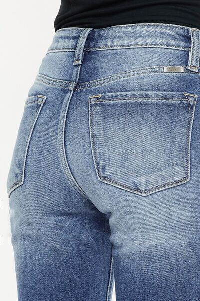 Kancan High Waist Distressed Hem Detail Cropped Straight Jeans Jeans JT's Designer Fashion