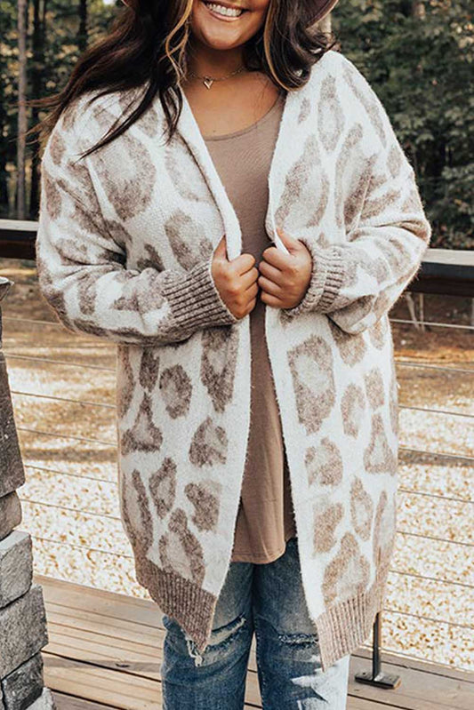 Beige Apricot Plus Size Leopard Pattern Cardigan Pre Order Sweaters & Cardigans JT's Designer Fashion