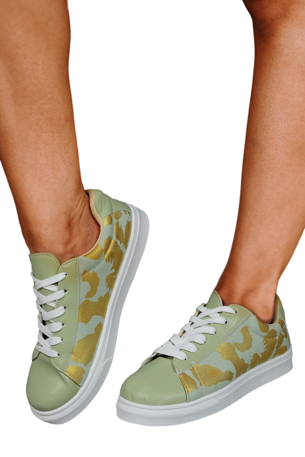 Green Leather Leopard Print Lace-up Shoes Women's Shoes JT's Designer Fashion