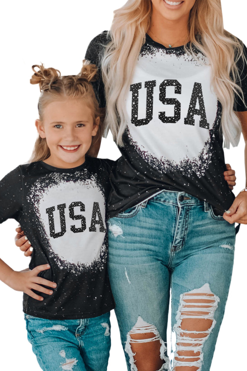 Black Family Matching USA Letter Color Block Short Sleeve Girl's T Shirt Family T-shirts JT's Designer Fashion