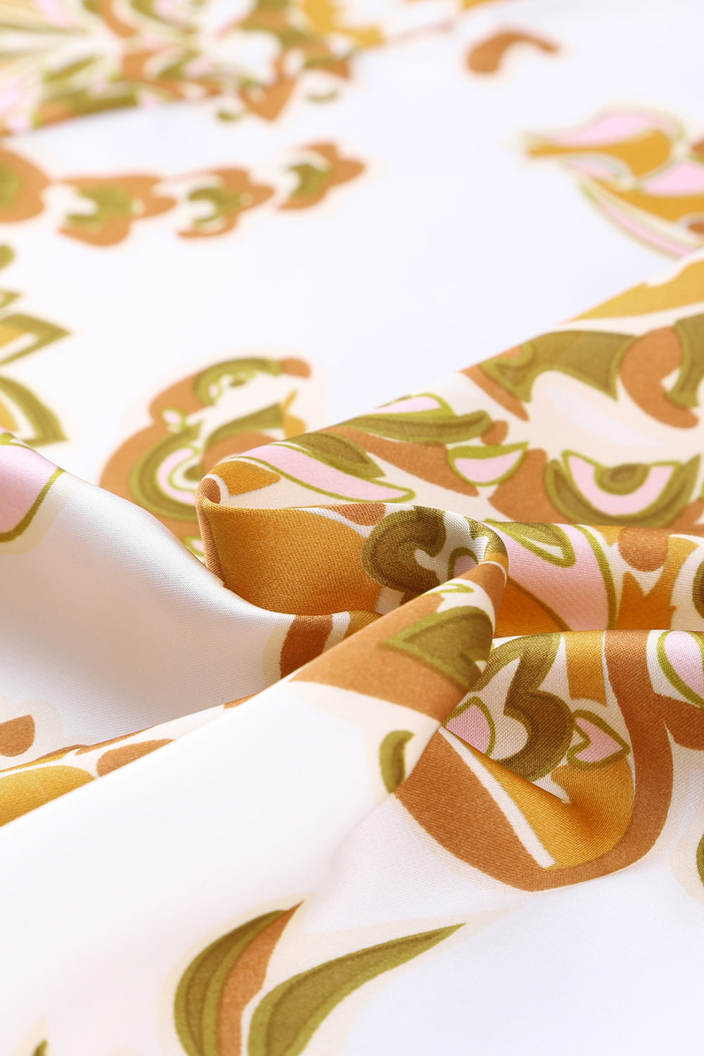 Orange Draped Paisley Print Open Front Overlay Top with Ruffles Kimonos JT's Designer Fashion
