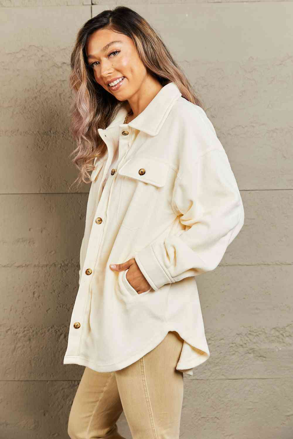 Heimish Cozy Girl Full Size Button Down Shacket Coats & Jackets JT's Designer Fashion