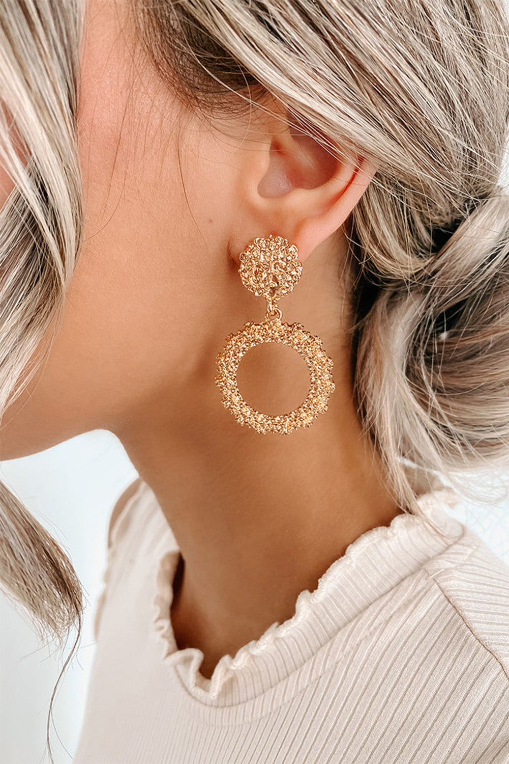Gold Glittering Circle Dangle Earrings Jewelry JT's Designer Fashion